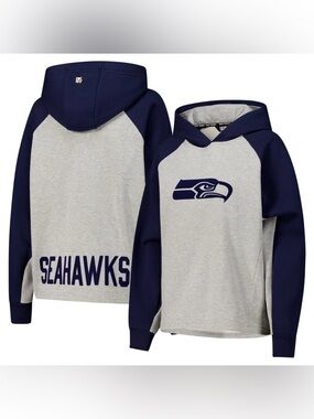 NWY Seattle Seahawks DKNY Sport Cropped Raglan Hooded Oversized Sweatshirt. S.